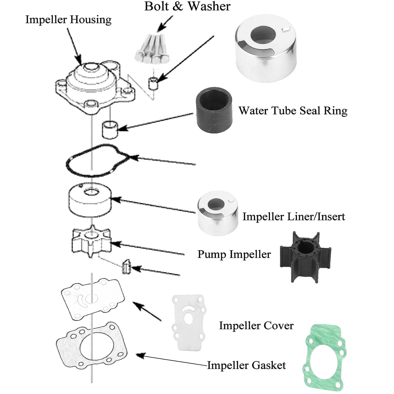 682-W0078-A1-00 Water Pump Kit for Yamaha and Mariner 9.9-15 HP 2 & 4 Stroke Engines | SeaSierra