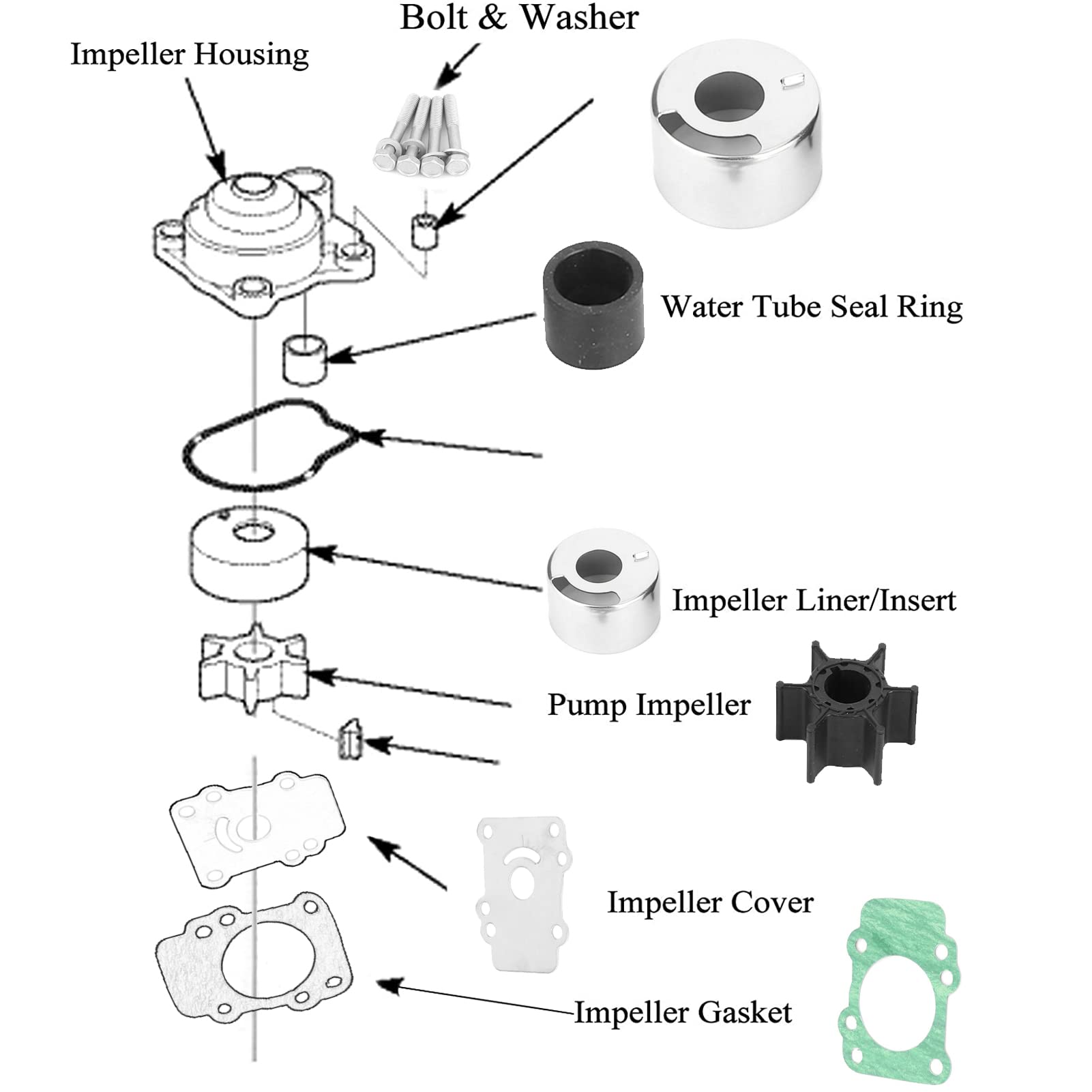 682-W0078-A1-00 Water Pump Kit for Yamaha and Mariner 9.9-15 HP 2 & 4 Stroke Engines | SeaSierra