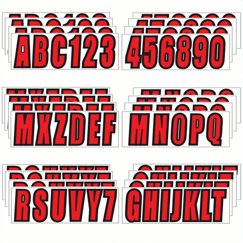 3" Boat Registration Numbers and Letters Sticker A-Z Letters & 0-9 Numbers Custom Personalized DIY for Boats & Personal Watercraft Pack of 4 Sets Red