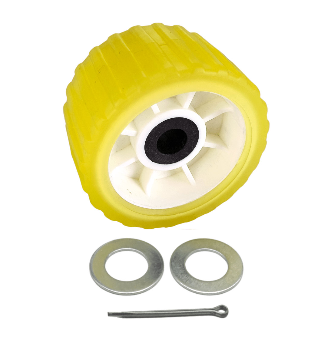 Boat Trailer Poly Ribbed Wobble Rollers – 3" × 5" with 9/8" Shaft (4-Pack)