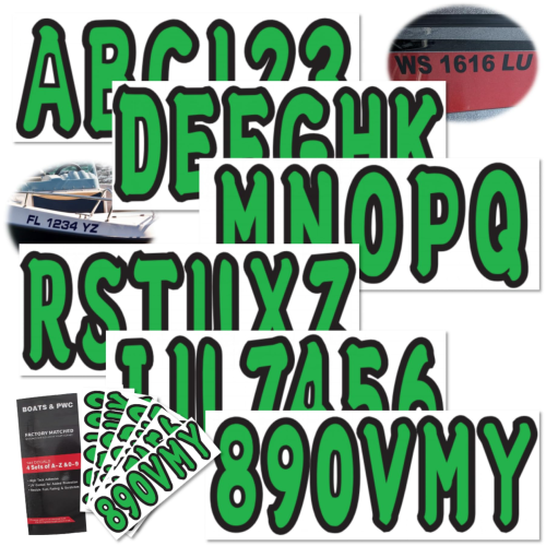Boat Registration Letter and Number Kit – NorthBoat – 3" Smooth Green (Replaces STIFFIE Hardline Green Series, Hardline Products WHI350EC, SeaSierra Green Registration Kit)