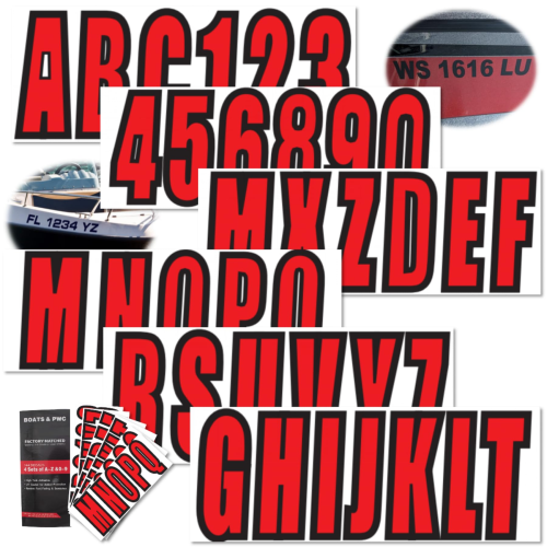 4 Sets 3 Inchs Boat Letters Numbers Stickers Decals Red Hard Waterproof Scratch Resistant for Boats Yachts & PWC
