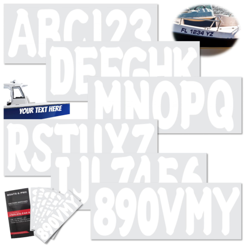 Boat Registration Number & Letter Stickers – Fits All Watercraft (Replaces Custom Boat Registration Numbers, VulgrCo Boat Registration Decals, QuickMarine 3" Alpha-Numeric Registration Numbers, SeaSierra 3" Marine Boat Sticker Decals)